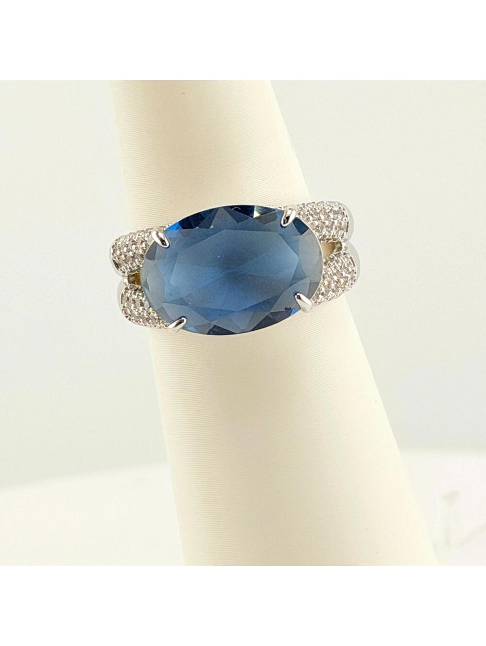 Bomb Party Pave Ring Sz 9 RG98310 "The Fine Details" Blue Spinel on Rhodium